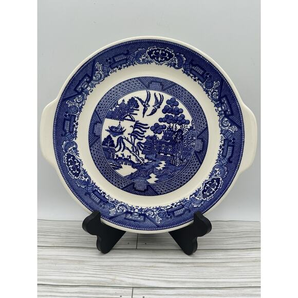 VTG Willow Ware by Royal China Blue Cake Plate Serving Platter With Handles 11” - Picture 1 of 8